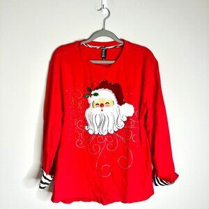 Berek Santa Claus Beaded Ugly Christmas Long Sleeve T-Shirt Festive Holiday Sz L